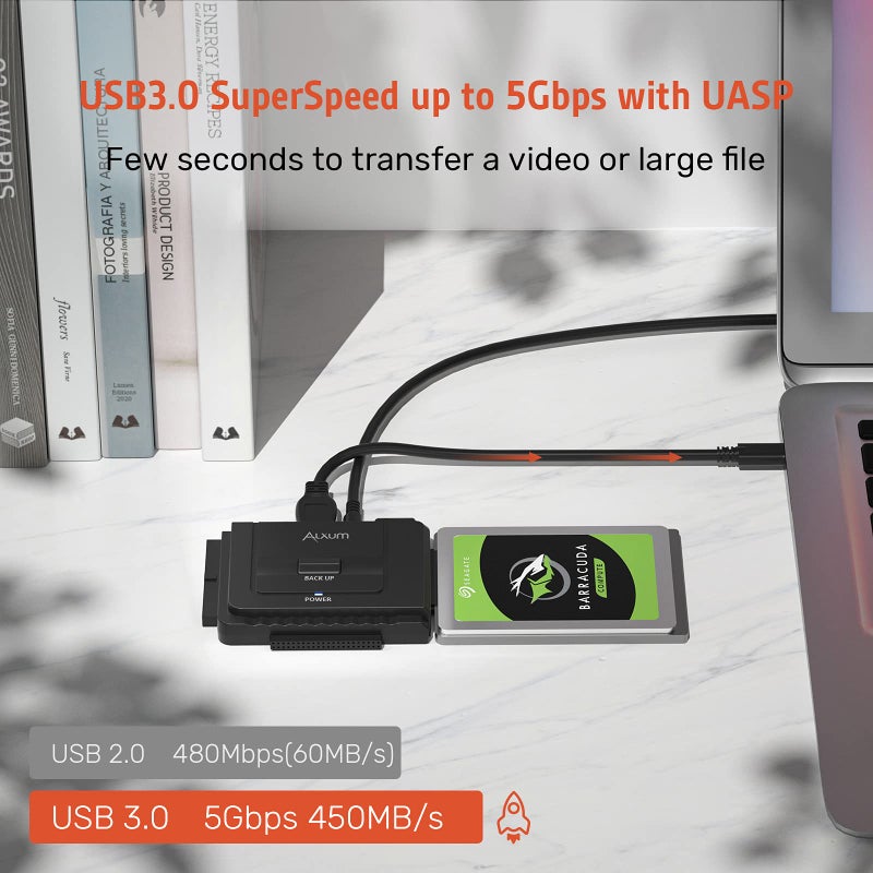 Alxum USB 3.0 to IDE SATA Converter, for Universal 2.5 & 3.5 inches SATA HDD SDD & IDE HDD Drives, Hard Drive Adapter with 12V 2A Power Adapter and USB 3.0 Cable (Type C) - Image 3